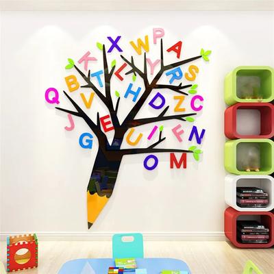 Pittura Cartone Animato Albero Alfabeto Adesivo Murale Decorazione Asilo Adesivi Murali Soggiorno Casa 3D Adesivo Murale Acrilico