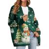 Women's Fashion Long Sleeve Christmas Print V-Neck Button Loose Cardigan Top