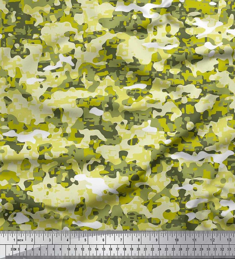 Soimoi Japan Crepe Satin Fabric Two Tone With White Camouflage Print Fabric by the metre 42 Inch