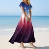 FashWomen's Loose Casual V-Neck Short Sleeved High Waisted Print Dress