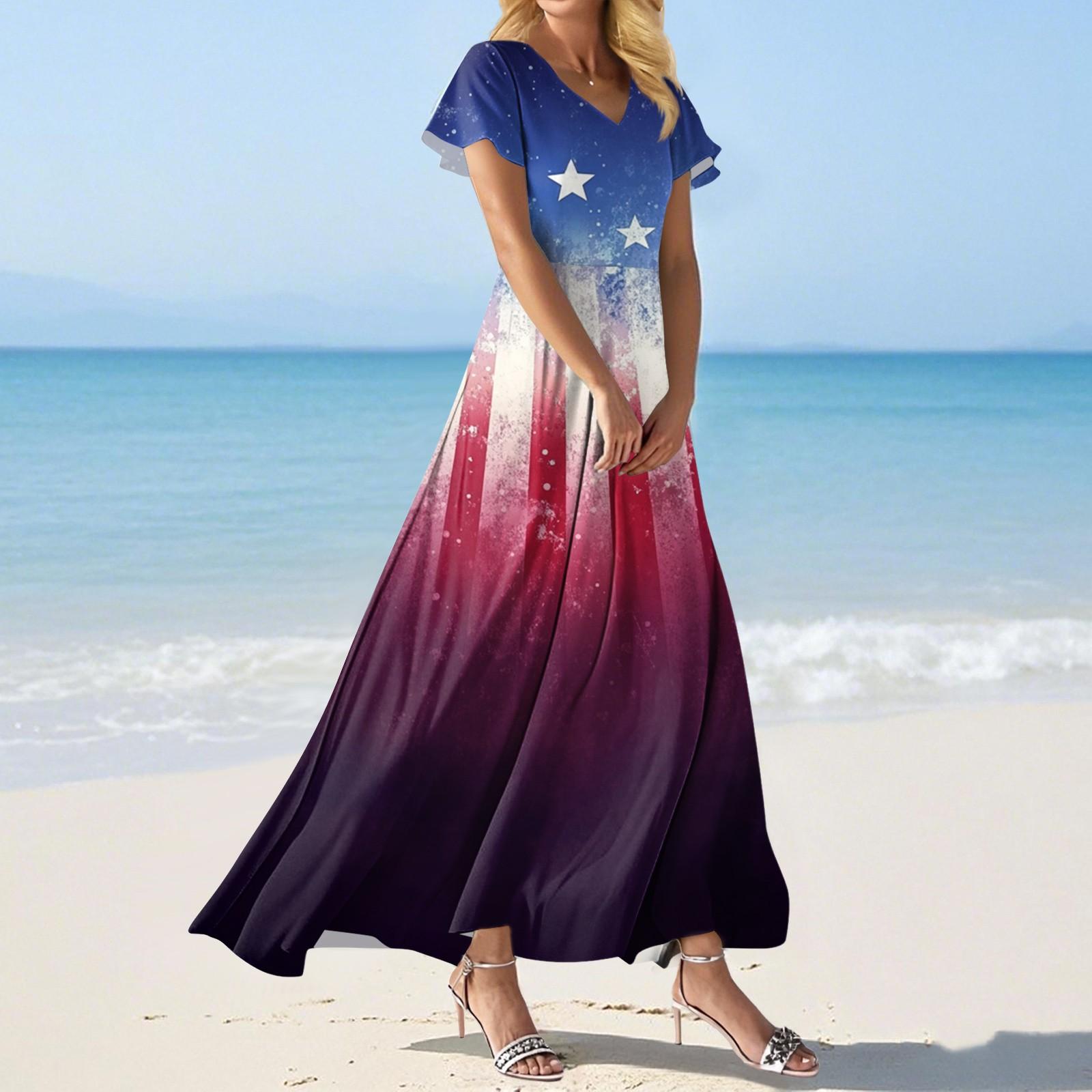 

Модное Женское свободное повседневное платье с V-образным вырезом, короткими рукавами и высокой талией XL