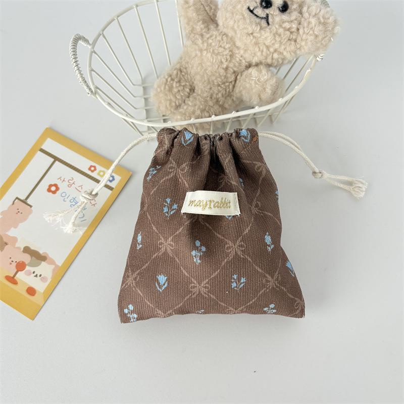 Corduroy Drawstring Bag Mini Cute Drawstring Makeup Bag Printed Small Handbag Portable Large Travel Organizers Dustproof Bag