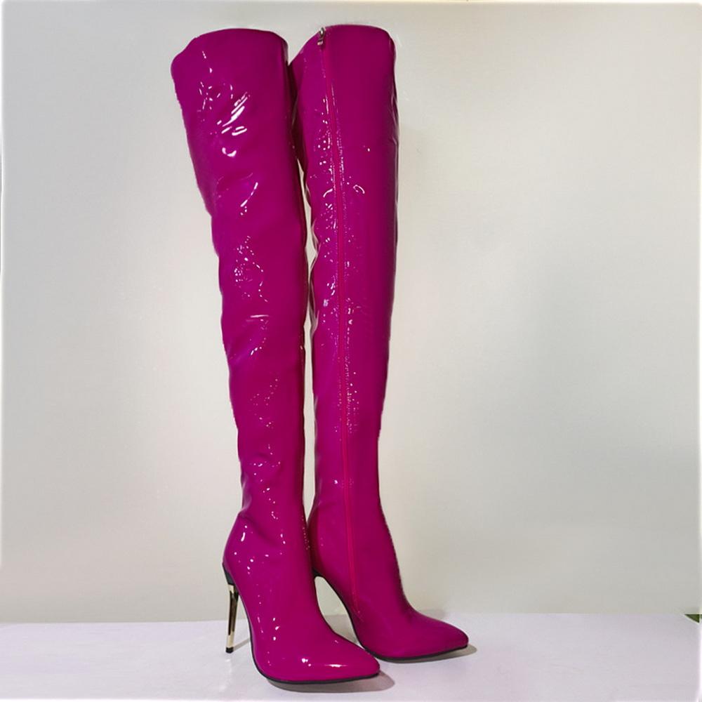 Módní FHC 11cm Tenký Podpatek Dámské Stehenní Vysoké Kozačky, Nad Koleno Dlouhé Boty, Špičatá Špička, Boční Zip, 34-48, Černá, Bílá, Červená, Fialová, Dropship