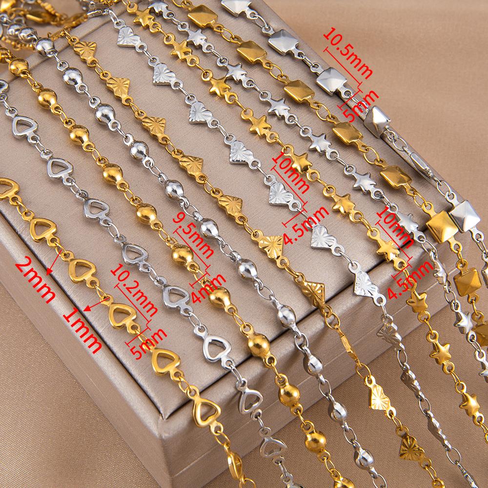 1M Mini Square Beaded Chain Stainless Steels Gold Plated Heart Star Triangle Link Chain DIY Necklace Bracelet Jewelry Findings