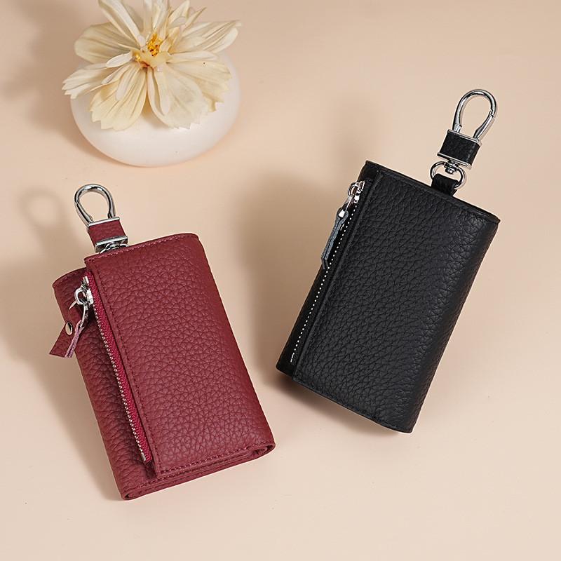 Genuine Leather Key Wallet With Zipper Coin Purse For Women Home Storage