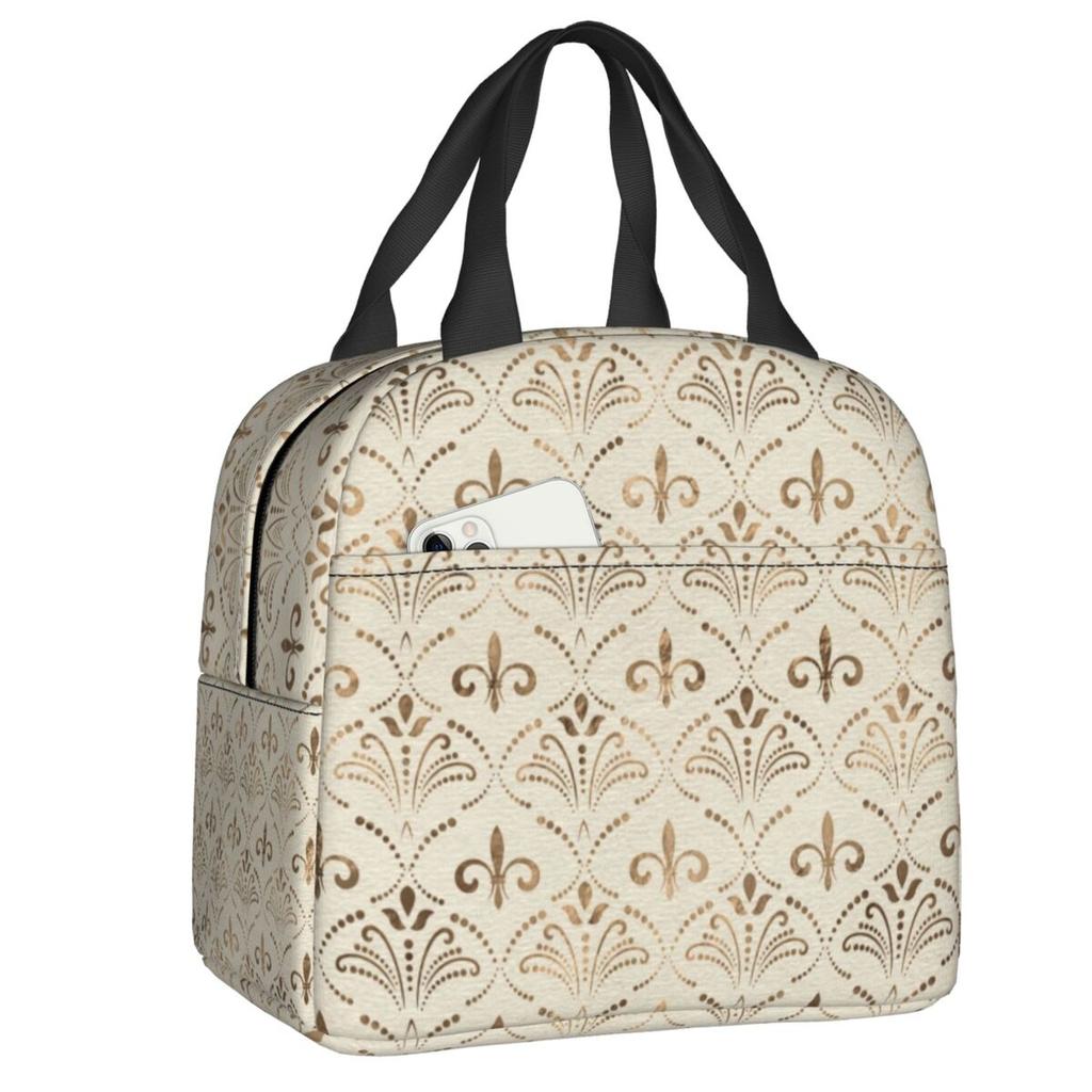Custom Fleur-De-Lys Gold And Royal Blue Lunch Bag Men Women Cooler Thermal Insulated Lunch Box for Children School