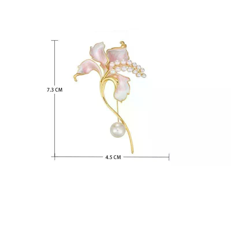 Fashion Pretty Enamel Imitate Pearl Flower Brooches For Women Lily Flowers Plants Brooch Pins Party Jewelry Accessories Gifts