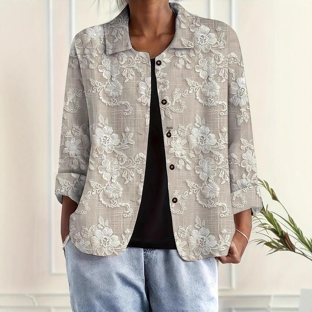 2025 Retro Print Long Sleeve Women's Shirt - European & American Style