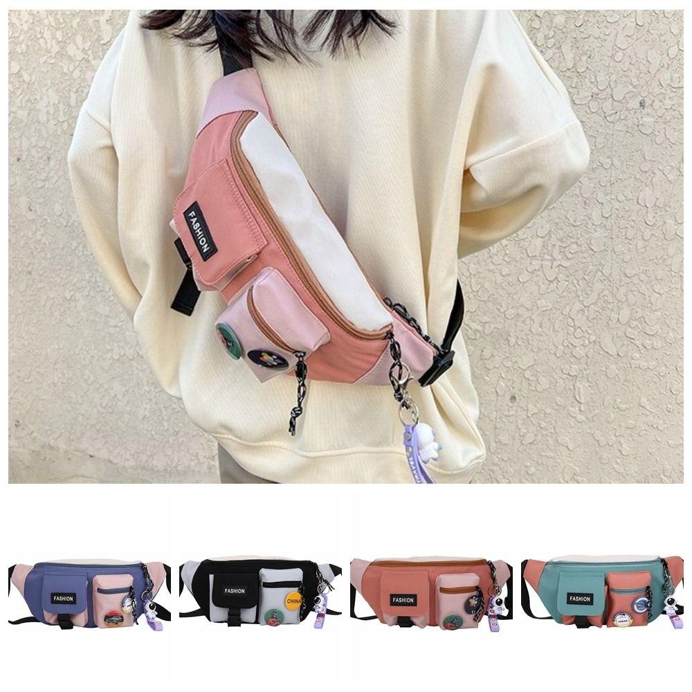 

Patchwork Nylon Chest Packs Contrast Color Belt Bag Hip Hop Sports Waist Bag Unisex чёрный