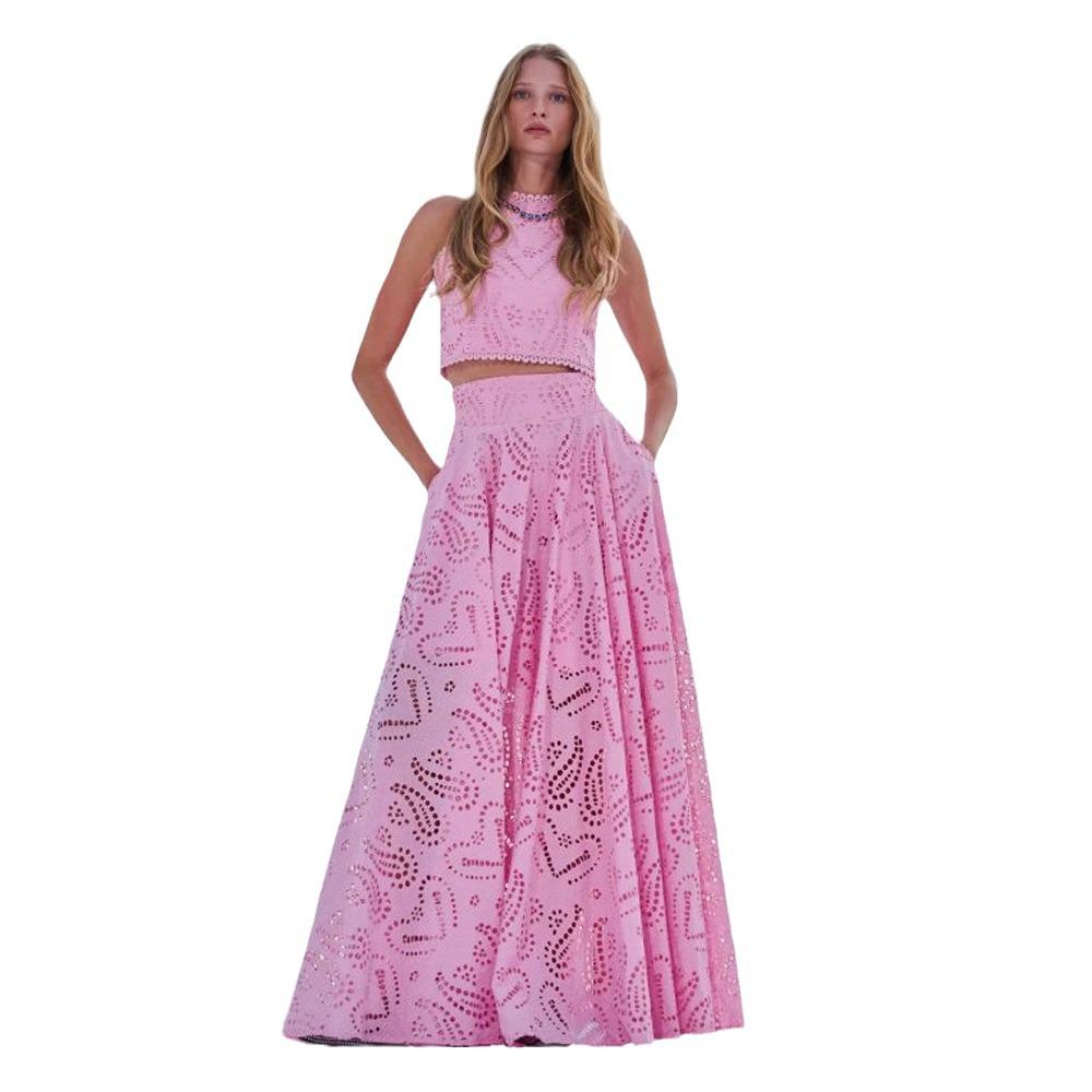 

Cross2024 Autumn Chic Sleeveless Embroidered Lace Dress Set - Women s European-American Style, Perfect for Travel Extra Large