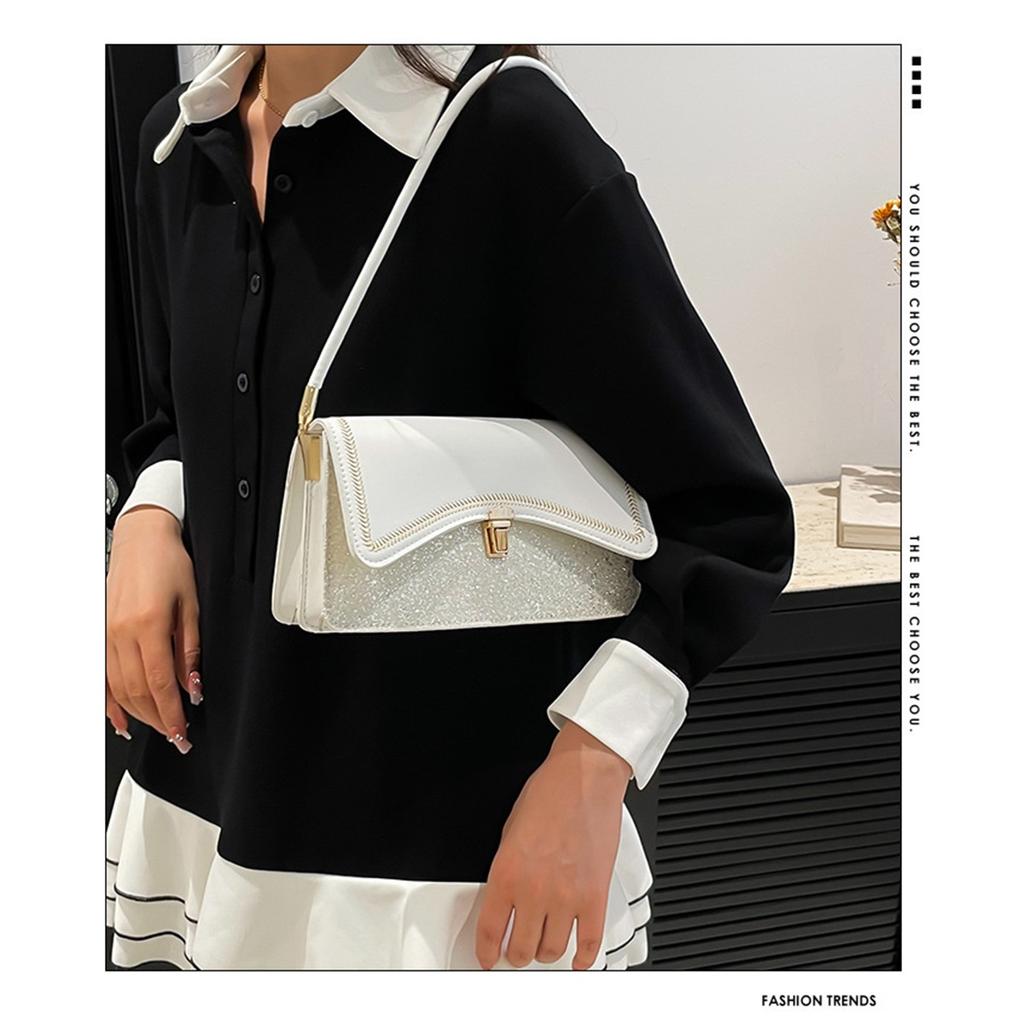 Large Capacity Splicing On The New Foreign Fashion Sequins Fashion Shoulder Armpit Small Square Bag for Women