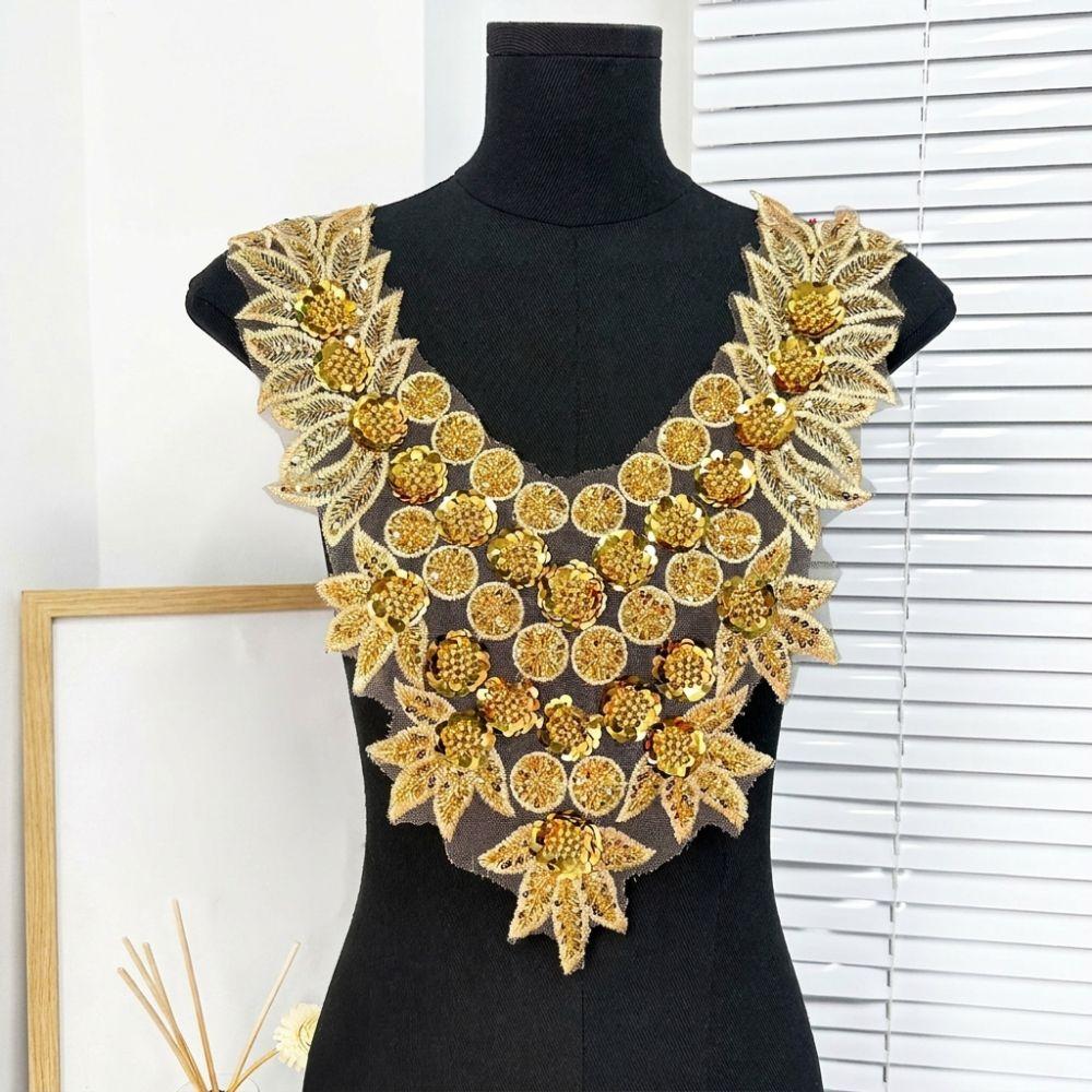 Embroidered 3D Sequin Collar Handmade Lace Fabric Applique DIY Sewing