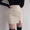Women's High Waist Pencil Mini Skirt Faux Leather Solid Color Side Split PU Short Skirt