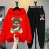 Cartoon Bear Print Children Hooded Sweatshirt+Pants Two-piece Set Boy Girl Autumn Winter Daily Outdoor Casual Warm Sportswear