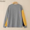 ZANZEA Women Casual Round Neck Patchwork Autumn Long Sleeve Sweatshirt
