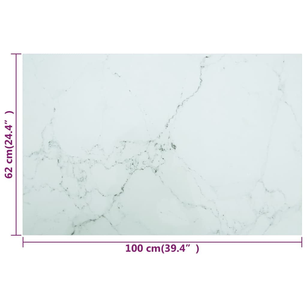 Vidaxl Blat Stołu, Biały, 100X62 Cm, 8 Mm, Szkło Ze Wzorem Marmuru