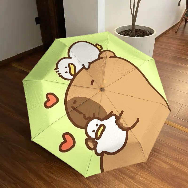 

1pc Cute Capybara Automatic Folding Umbrella, Portable Collapsible Design, 8-Rib Iron Frame, All-Season Casual Outdoor Accessory yy250905097