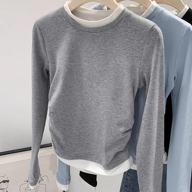 American Spicy Girl Faux Layered Color Block Long Sleeve Shirt - Women's Spring/Autumn 2025 Fashion