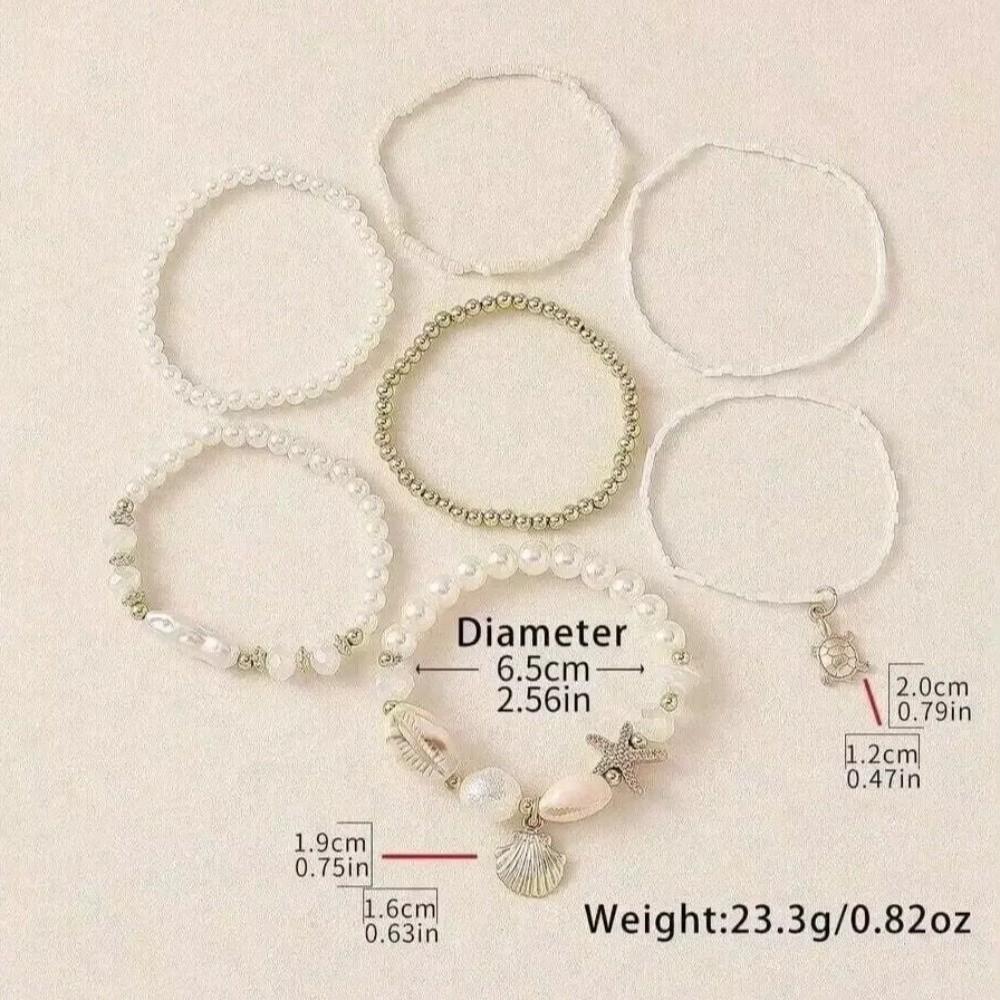 7pcs/Set Faux Pearl Stackable Bracelets Sea Shell Pearl Beaded Bracelets  Beach Holiday