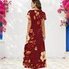 Women Plus Size V Neck Short Sleeve Printed Navy Blue Straight Maxi Dress