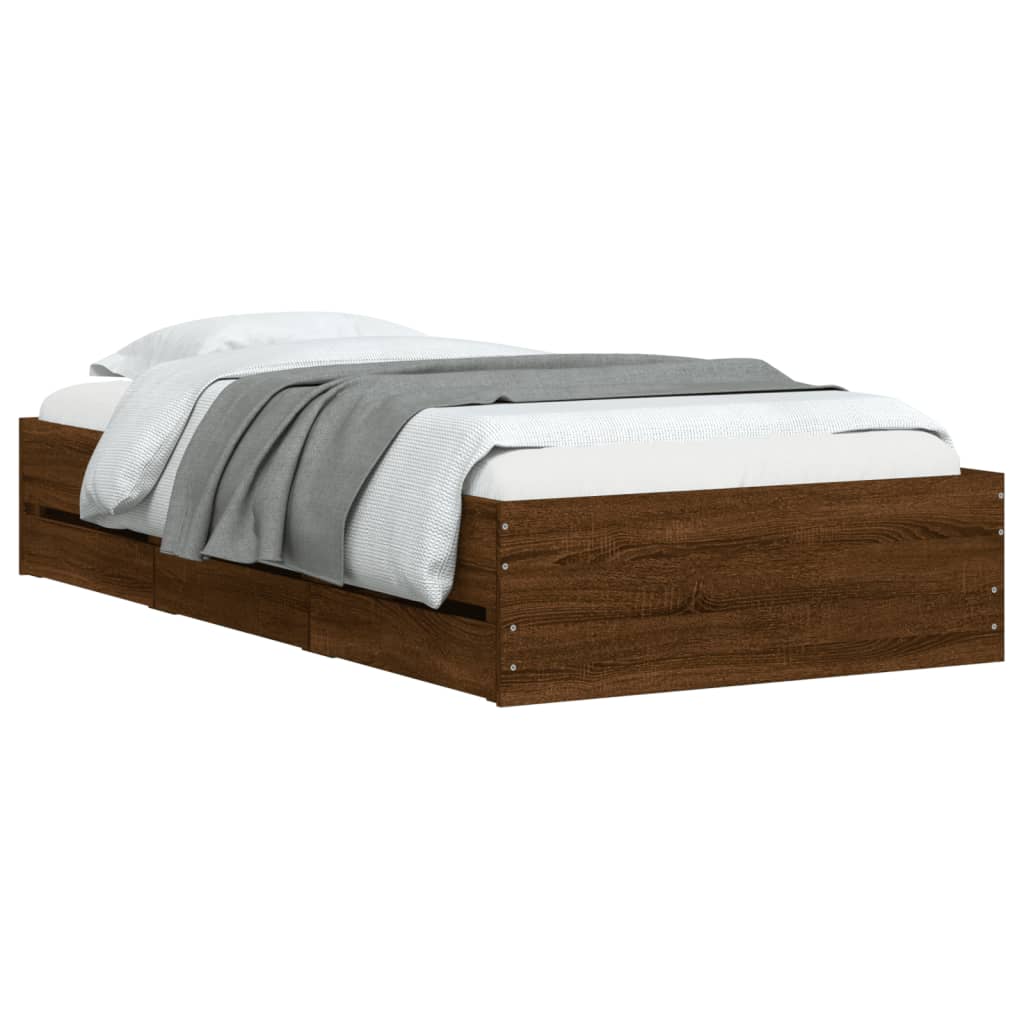 Vidaxl Bed Frame With Drawers, Brown Oak, 90X190 Cm