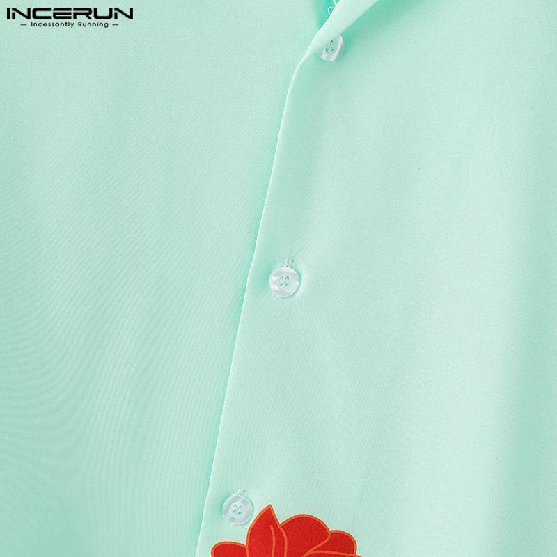 INCERUN Oversized Men Summer Lapel Neck Short Sleeve Floral Print Casual Shirts