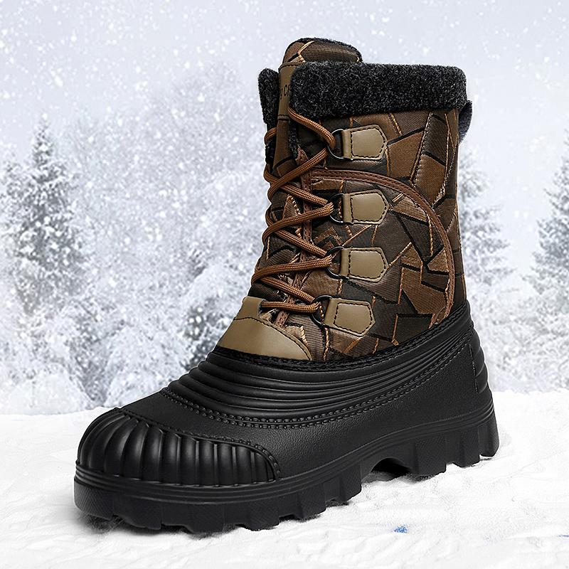 Winter Plush Boots Men Camouflage Thick High Top Work Boot Outdoor Warm Snow Boots Man Cotton Shoes Safety Motorcycle Ankle Boot