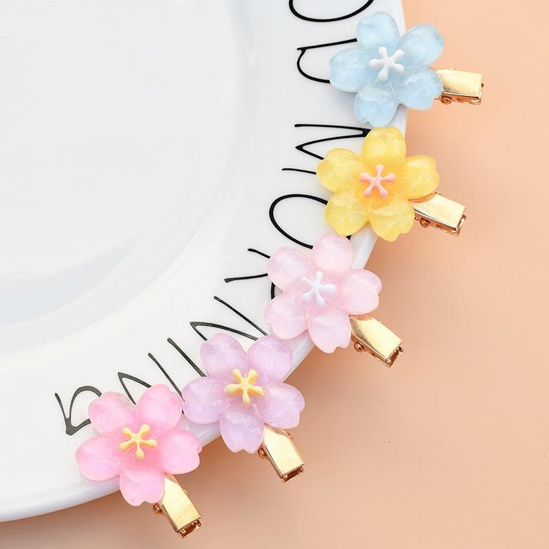 5pcs Transparent Sparkle Resin Flowers Girls Hair Clips Cute Sakura Golden Metal Shattered Hair Clips Women Hair Accessories