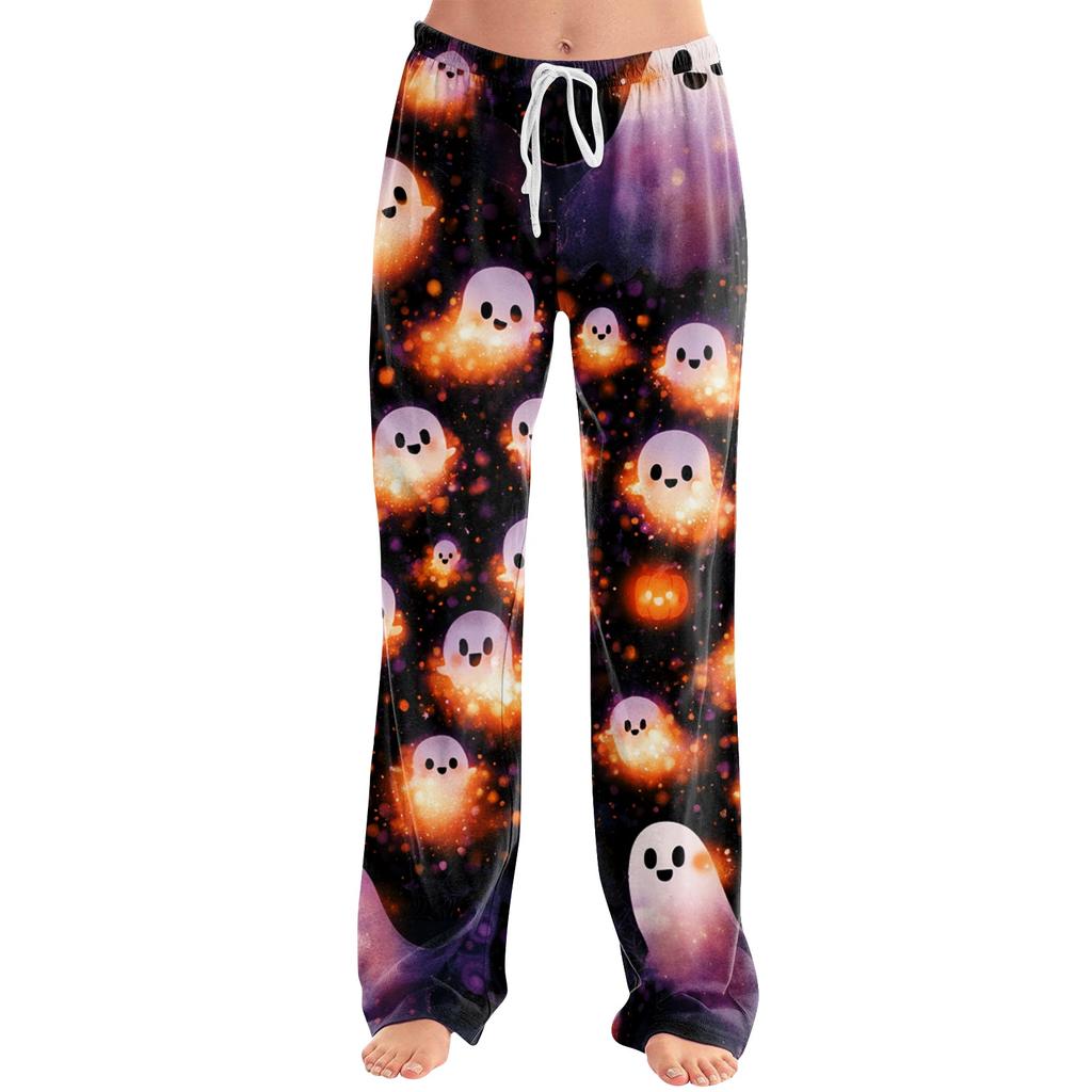 Women's Loose Fit Casual Pants Halloween Pumpkin Print Lounge Pants Elastic Waistband Comfortable Fit for Everyday Wear