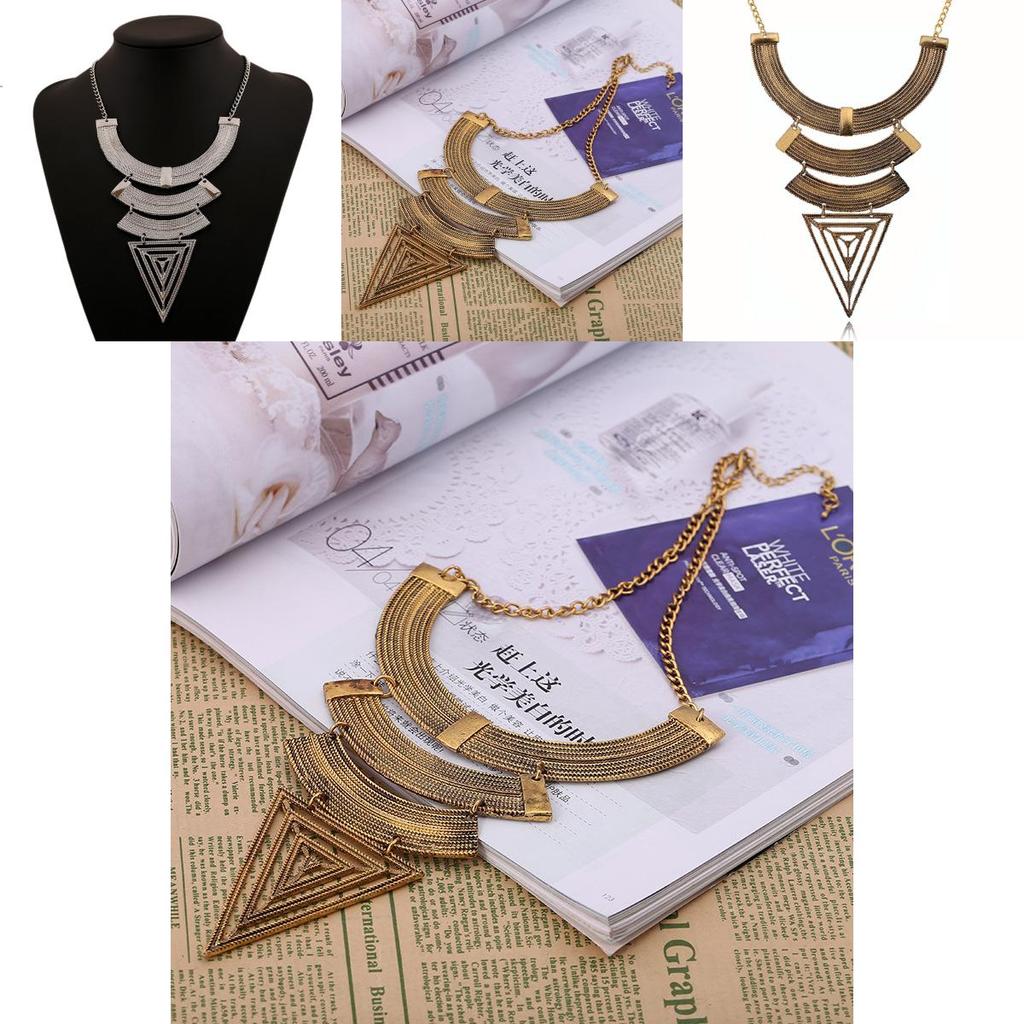Fashionable And Creative Multi Layer Geometric Shape Women Metal Necklace For Casual Wear And Gift Giving