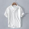 Men Summer Casual Loose Short Sleeve Stand Collar Breathable Linen Shirt