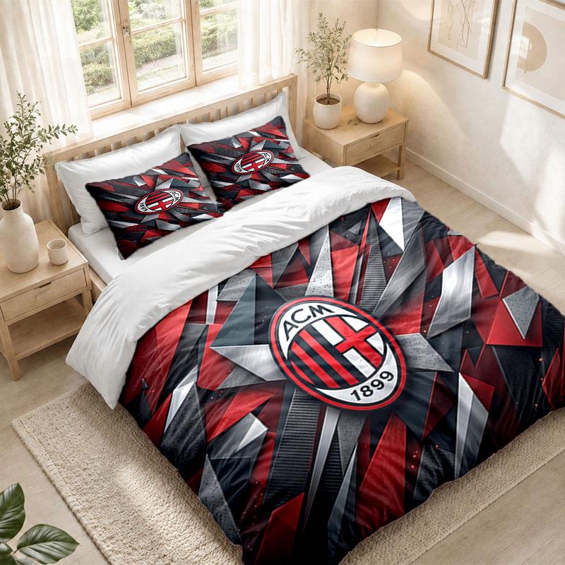 Bedding Set 1 Duvet Cover 2 Pillowcases AC Milan Print Bedroom Home Decoration