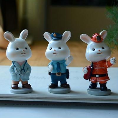 1 Pc Professional Police Bunny Decorations  Home Decoration Decorations Resin Crafts Decorations Office Room Cartoon Figurines