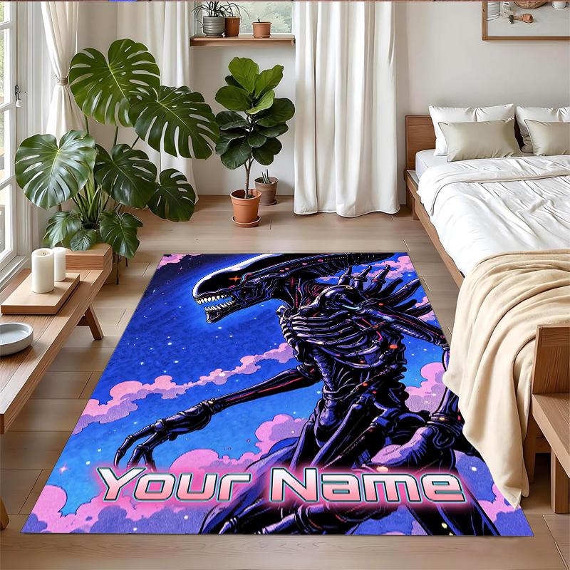 Crystal Velvet Rug Custom Name Text, Soft Non Slip Floor Mat Home DecorAlien Xenomorph