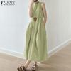 ZANZEA Women Casual Sleeveless Ruffled Baggy Casual Long Dress