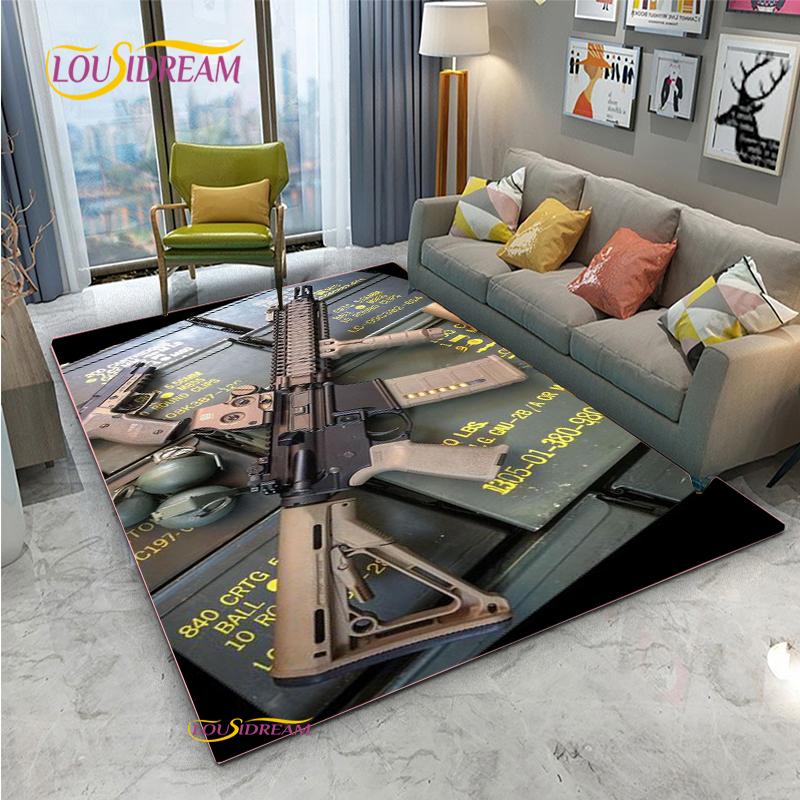 3D Geweer Pistool Revolver Wapen Cartoon Gebiedskleed, Tapijt Kleed voor Woonkamer Slaapkamer, Kind Keuken Deurmat Badkamer Antislip Vloermat