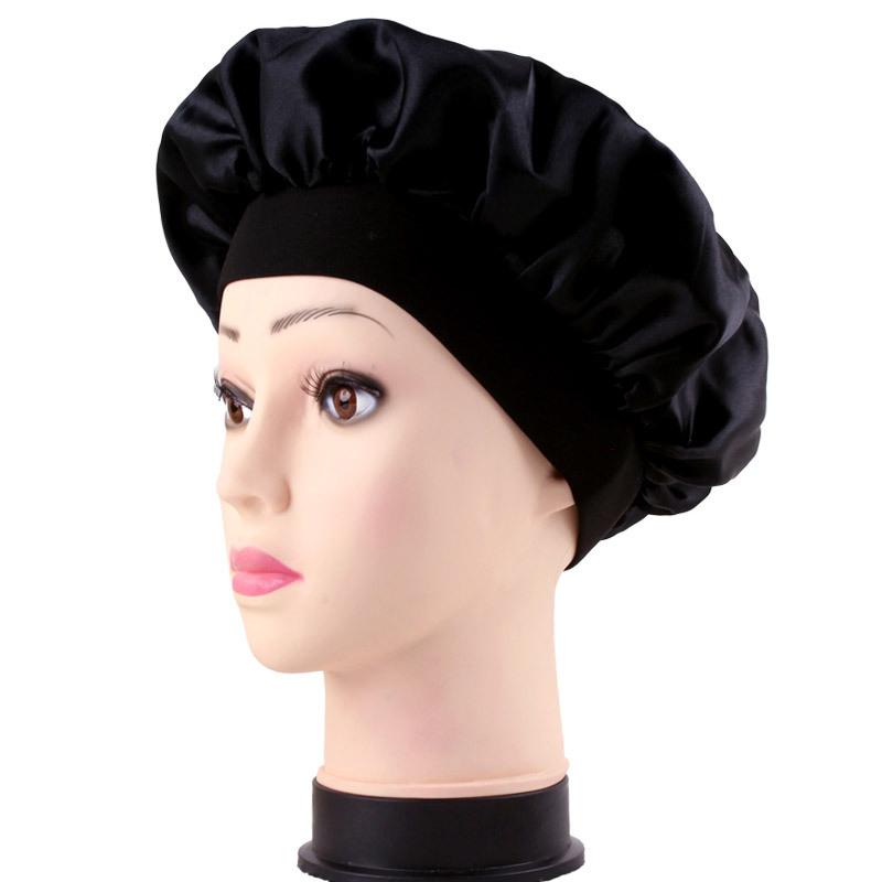 1pc Women's Solid Color Satin Wide-Brimmed Shower Cap, Suitable For Daily Use Silk Bonnet Satin Bonnet