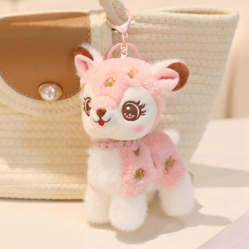 Cute deer doll plush toy sika deer doll girls bag keychain children's doll