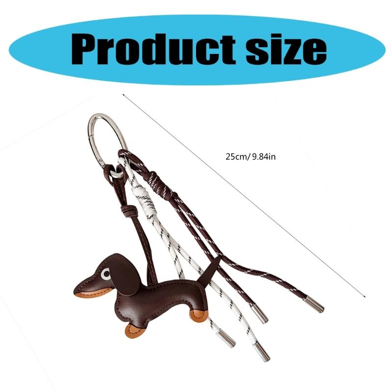 Vintage-Schlüsselanhänger aus PU-Leder mit Dackel, süßer Hundewelpen-Charme, geflochtenes Seil, Taschenanhänger für Autoschlüssel-Zubehör