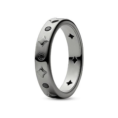 Star Dot Engraved Together Forever Glass Ring Unisex Ring Black 142784C01