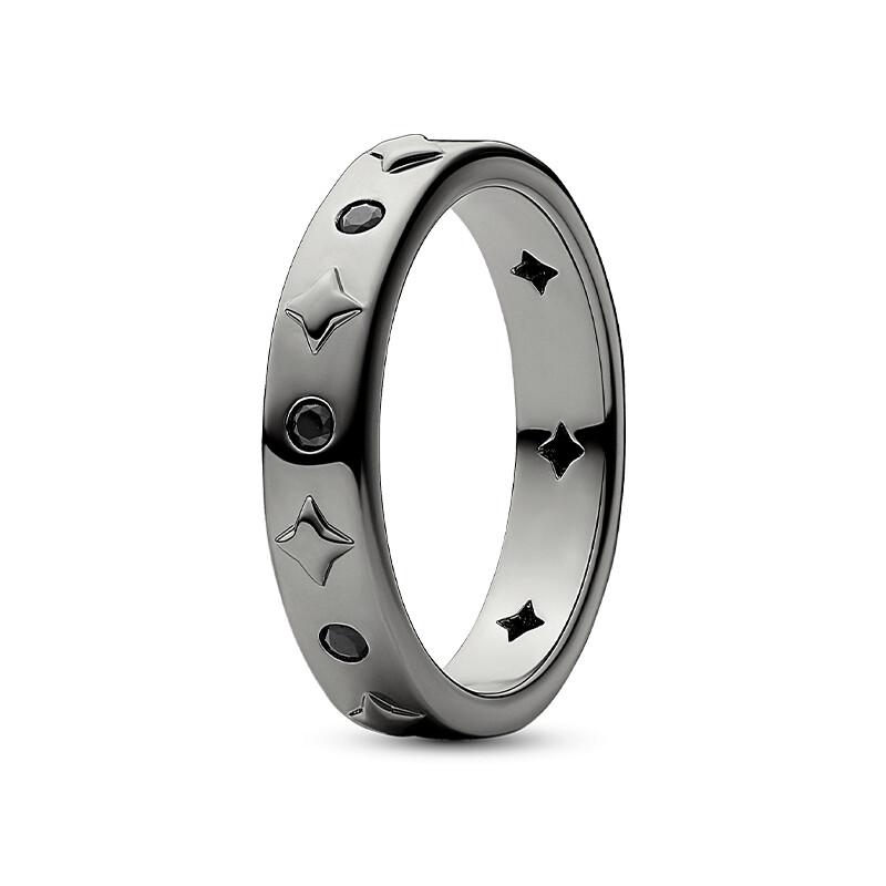Pandora Star Dot Engraved Together Forever Glass Ring Unisex ring Black 142784C01 Box (Random Style),48