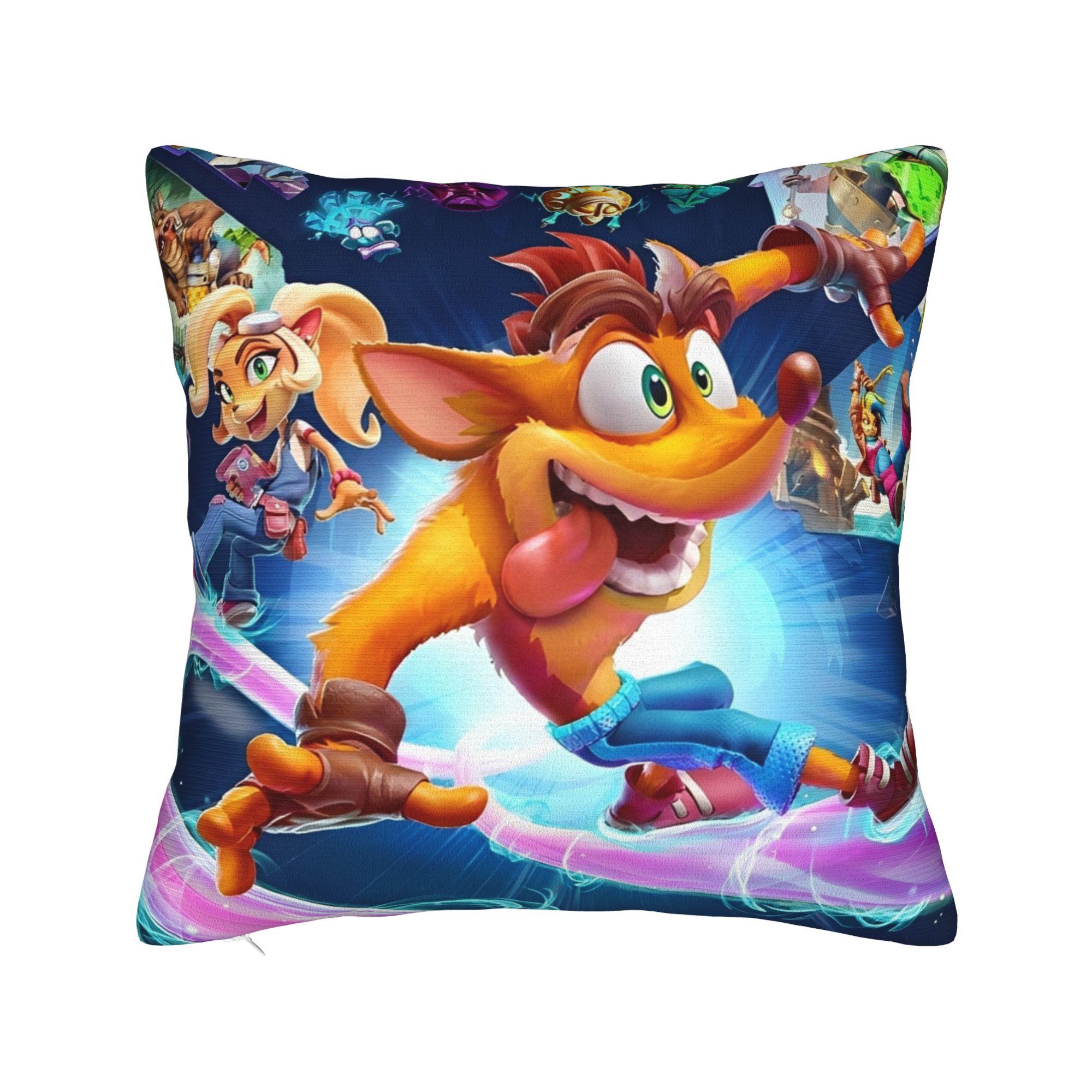 Чехол для подушки с персонажами Crash Bandicoot Мультяшный Мерч Мягкий чехол для подушки Декоративный чехол для декоративной подушки по видеоиграм для дома Разные размеры 12x12Inch