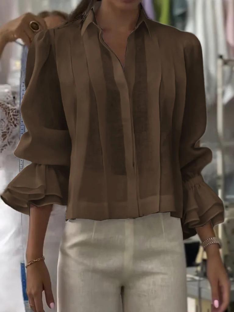 Summer New Women's Casual Loose Fashion Ruffled Solid Color Patchwork Short Sleeve Shirt