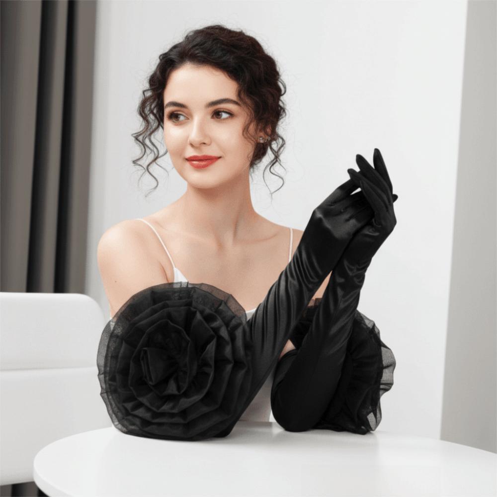 Black Long Gloves Breathable Mittens Fashion Etiquette Gloves Evening Party