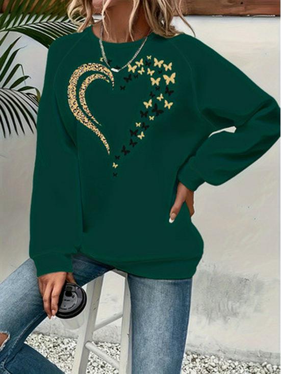 Damen Hoodie mit Herz- und Schmetterlingsprint - Mehrfarbig, Rundhalsausschnitt, Langarm, Lässiges vielseitiges Oberteil.