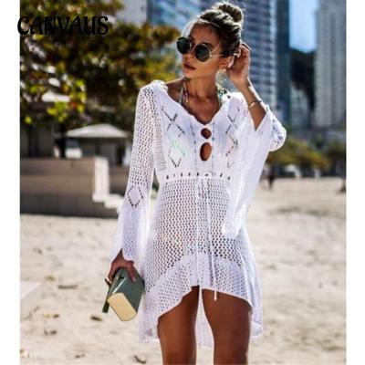 Abito Estivo da Donna in Maglia Traforata Manica Svasata Giacca da Spiaggia Sexy Copricostume Bikini Abbigliamento Solare