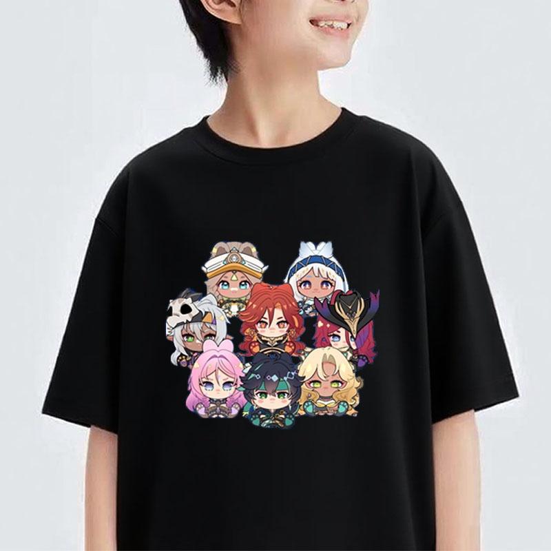 

Genshin Impact Printed T-shirt Boys Harajuku Casual O-Neck Short Sleeve Teenage Children Tops Clothing Kids Colorful T-shirt 100cm чорний