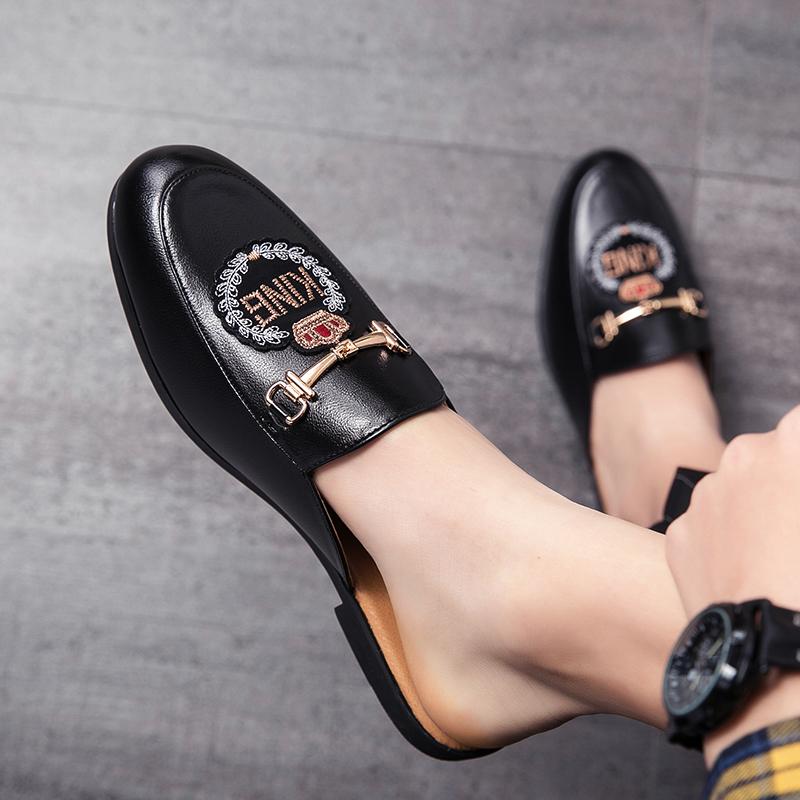 Chaussures Mi-Saison Noires Pour Hommes Mules Mocassins Semi-Habillés Pantoufles Cuir Sans Talon Chaussures Décontractées Slip-On Plates Sandales Été