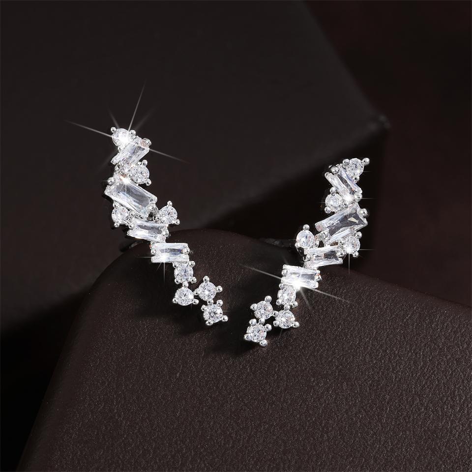 ZAKOL Simple Geometric Zirconia Climb Stud Earrings for Women Shiny Crystal CZ Bridal Wedding Zircon Wholesale