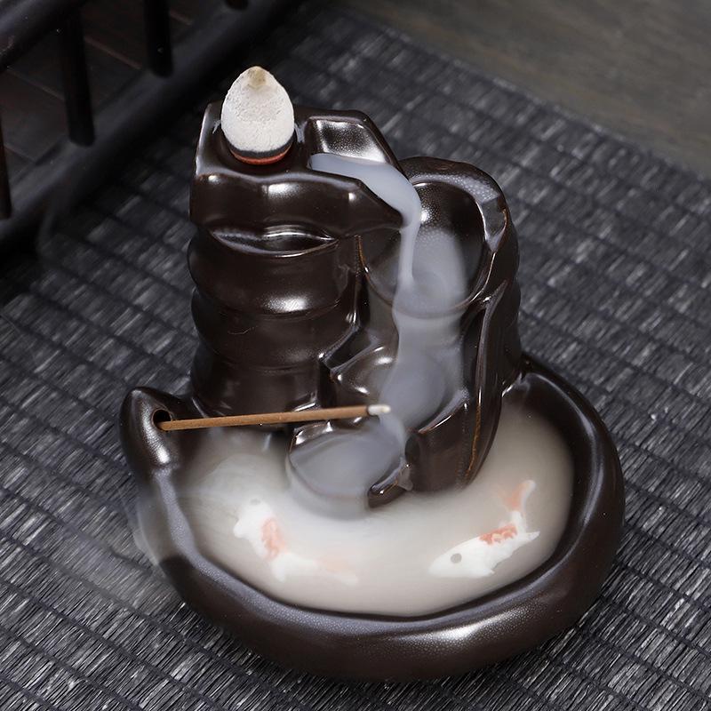 Double Fish Ceramic Backflow Incense Burner - Creative Home Decor Ornament
